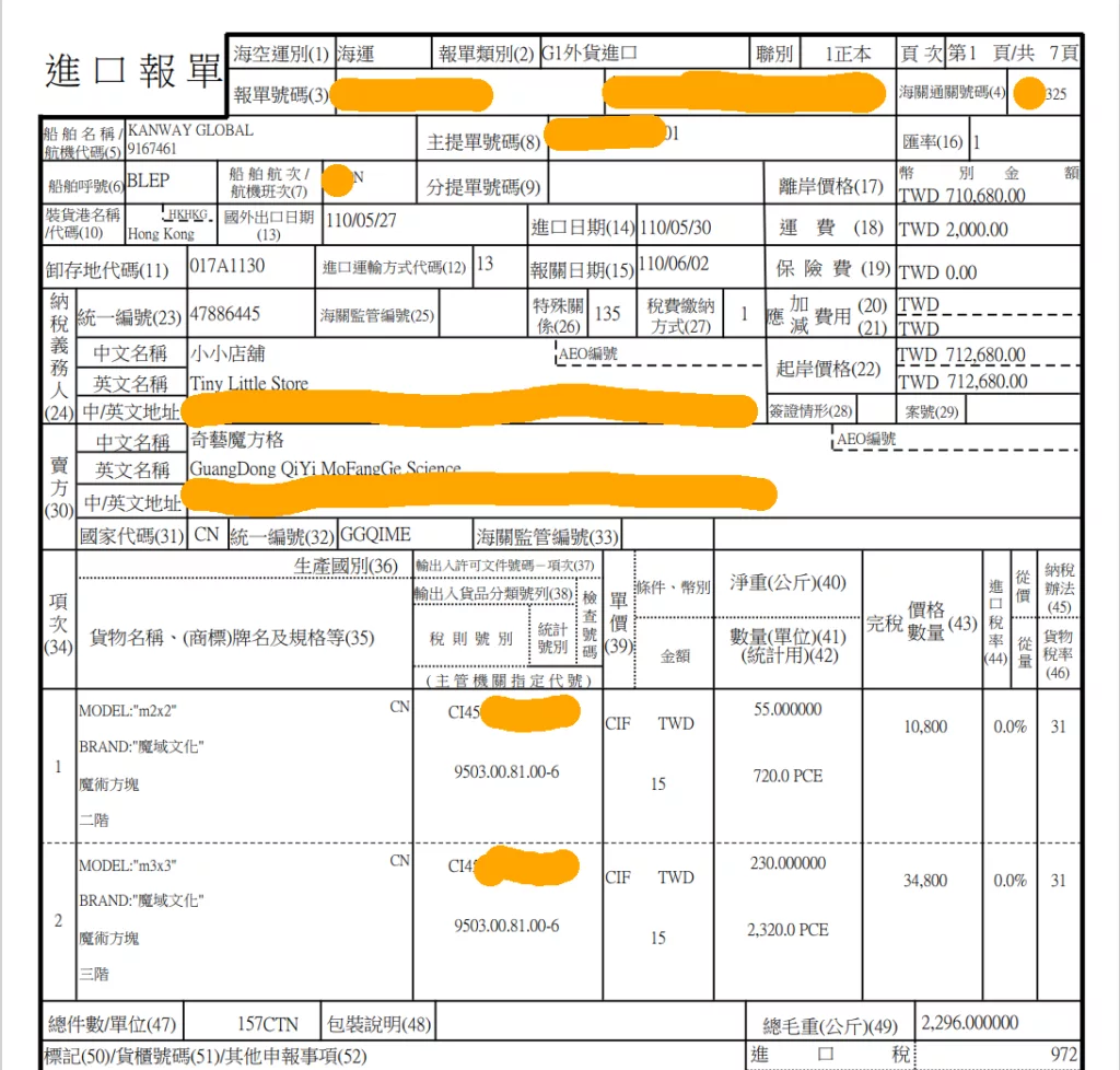 超專業的進口報單文件