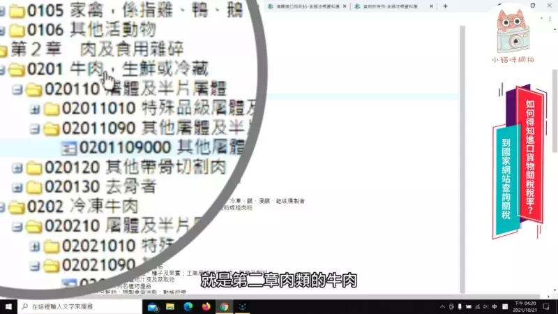 02011010特殊品級屠體及半片屠體牛肉,生鮮或冷藏的稅則